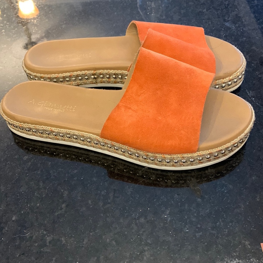 Size 9 A. Giannetti sandals burnt orange/cyan color